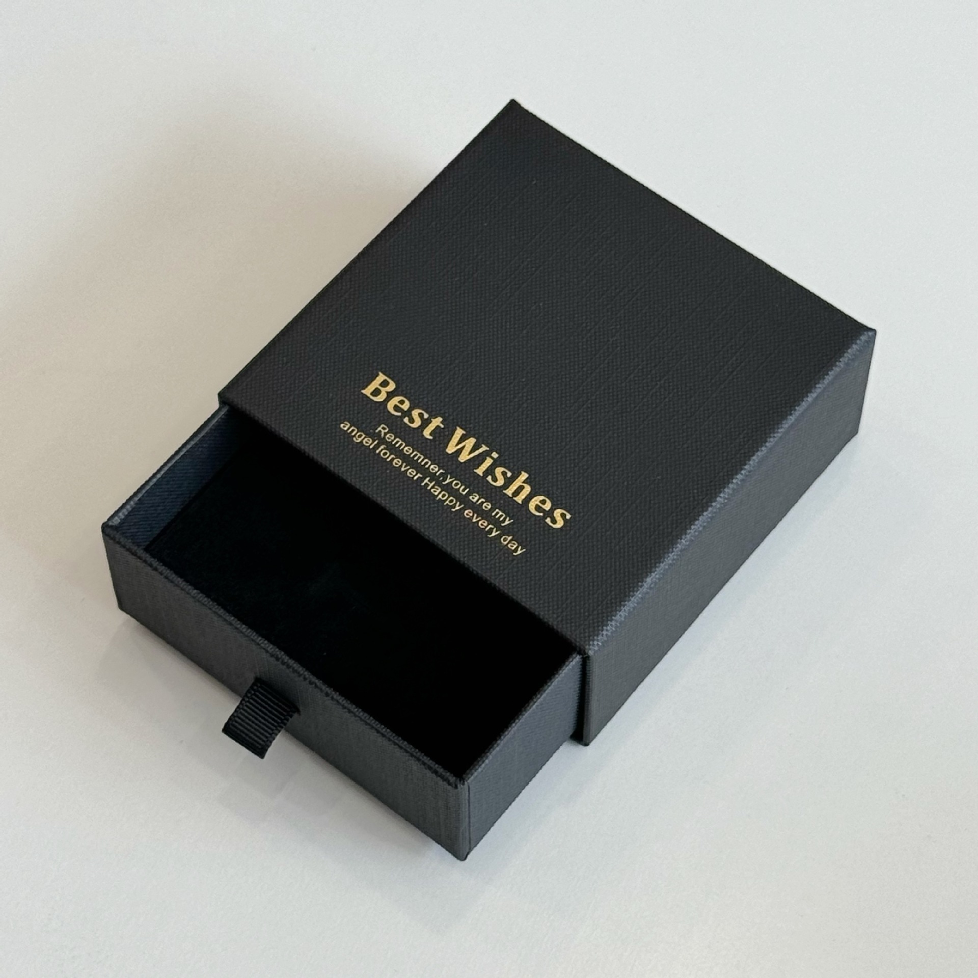 Black drawer box (hot stamping best wishes); 9.5*9.5*4cm