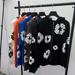 外贸批发DenimTears木棉花白发泡印花拉链衫 秋冬毛圈开衫印花卫