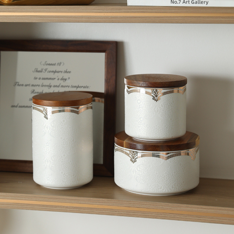 Tarro de almacenamiento de cerámica con patrón en relieve moderno, tarro sellado de granos varios, adornos de decoración, tarro de té grande para el hogar y la cocina