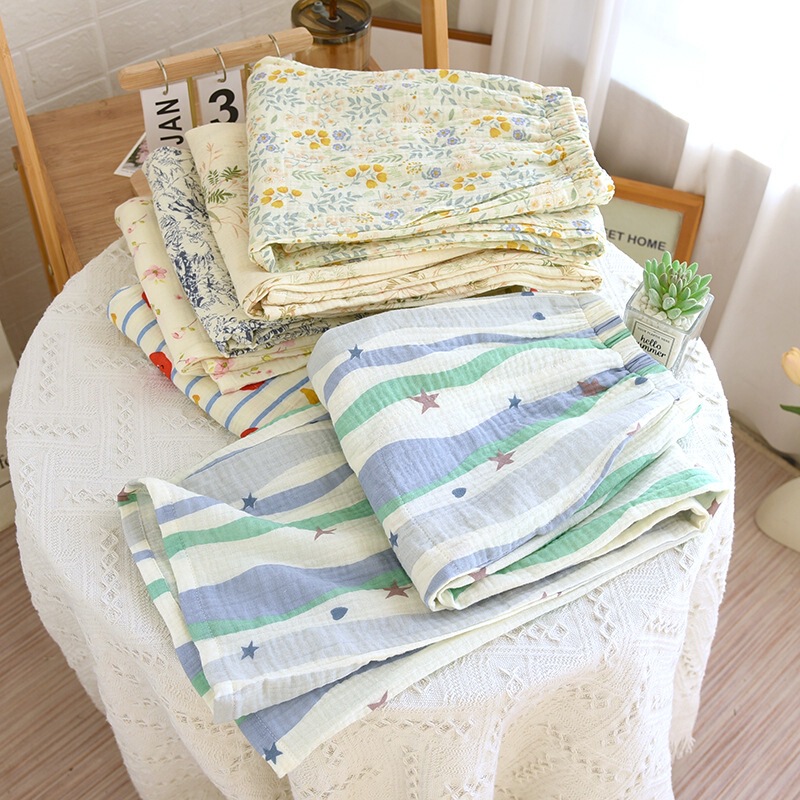 Summer Pure Cotton Double-Layer Gauze Sleep Pants for Women, Wide-Leg Pants, Long Straight-Leg Cotton Crepe Home Pants, Plus Size Summer Pure Cotton Double-Layer Gauze Sleep Pants for Women, Wide-Leg Pants, Long Straight-Leg Cotton Crepe Home Pants, Plus Size