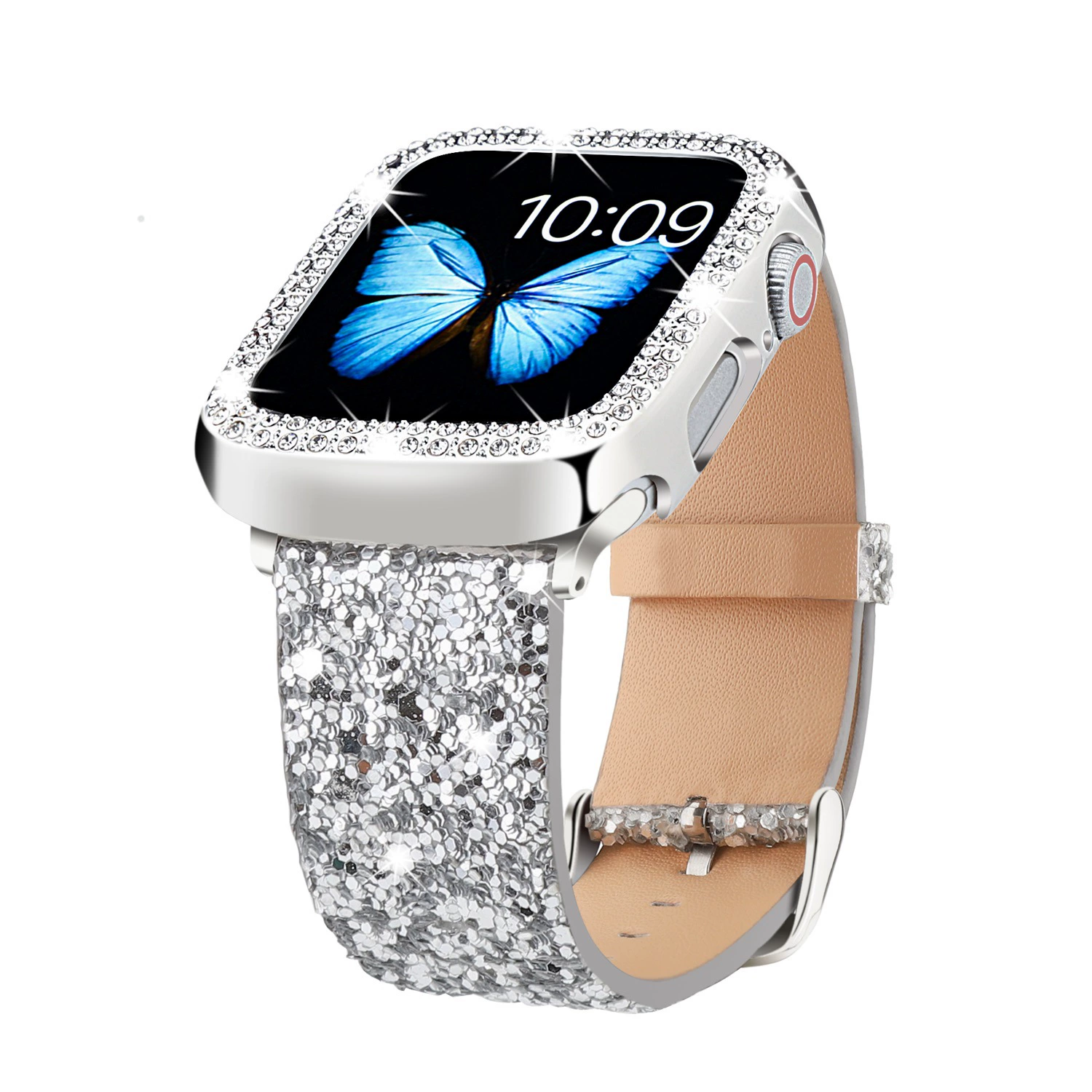 Яблоко, мигающие ногти, блестки, ремешок для часов, чехол