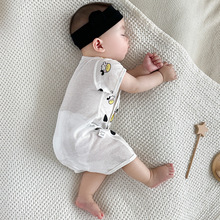 婴儿夏季短袖连体衣宝宝纯棉夏装薄款哈衣爬服新生婴儿散热网孔衣