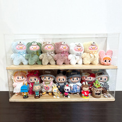 適用エナメル人形Labubu心マカロンエナメル顔収納ケース座ってパーティー防塵展示ケース