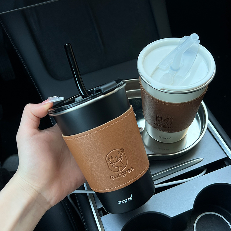 Home stainless steel milk cup anti-drop tea cup simple water cup trendy coffee cup handy cup straw cup