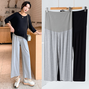 Real shot 2024 spring and summer new maternity pants one-piece belly-supporting thin modal wide-leg pants belly-supporting pants