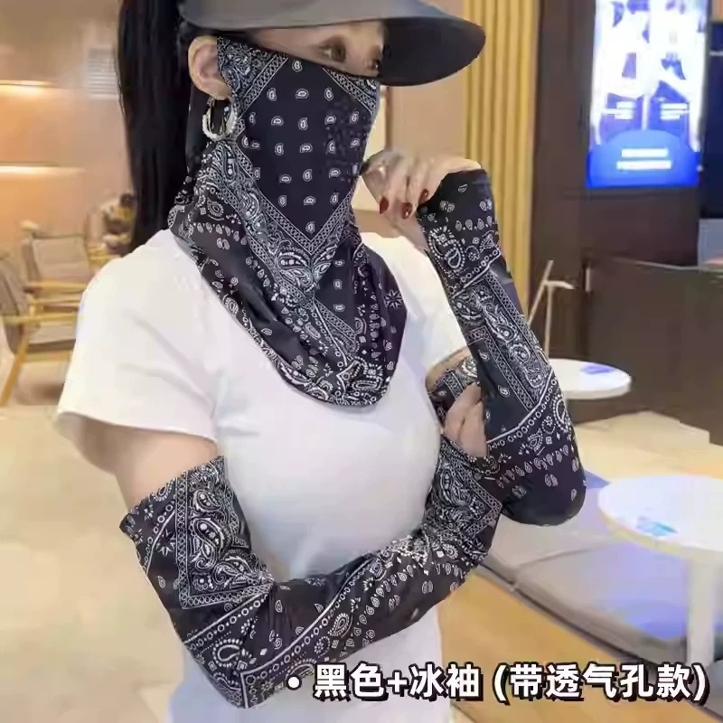 Summer Ice Silk Sun Protection Mask for Men and Women, Paisley Pattern Trendy Cycling Sleeves, Uv Protection Ear-Hanging Ice Silk Veil