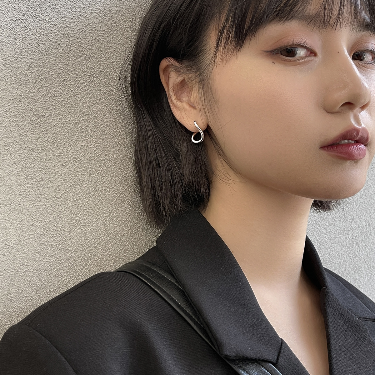 925銀針不規則耳環女小眾設計感簡約ins韓國氣質圓臉顯瘦個性耳飾