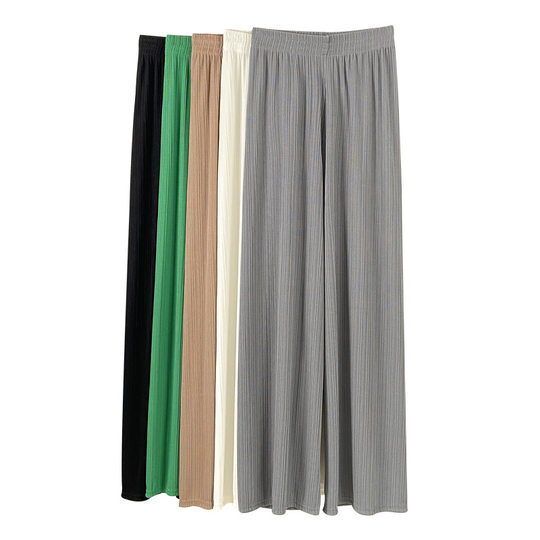 H789 Ice Silk Wide-Leg Pants for Women, Spring and Autumn Thin Chiffon High-Waisted Loose Straight Slimming Casual Floor-Length Trousers