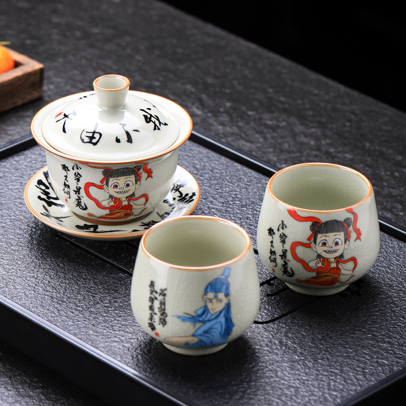 나타 - 덮은 그릇 + 컵 2개