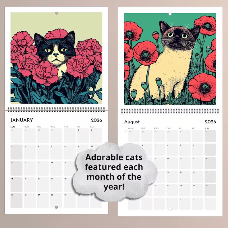 新款Cat Calendar Calendar 2026猫日历2026年日历|undefined
