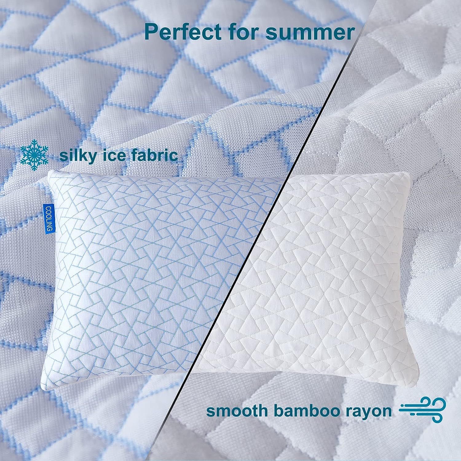 Almohada de memoria de tela de seda fría | Relleno de partículas viscoelásticas | Almohada ergonómica ventilada
