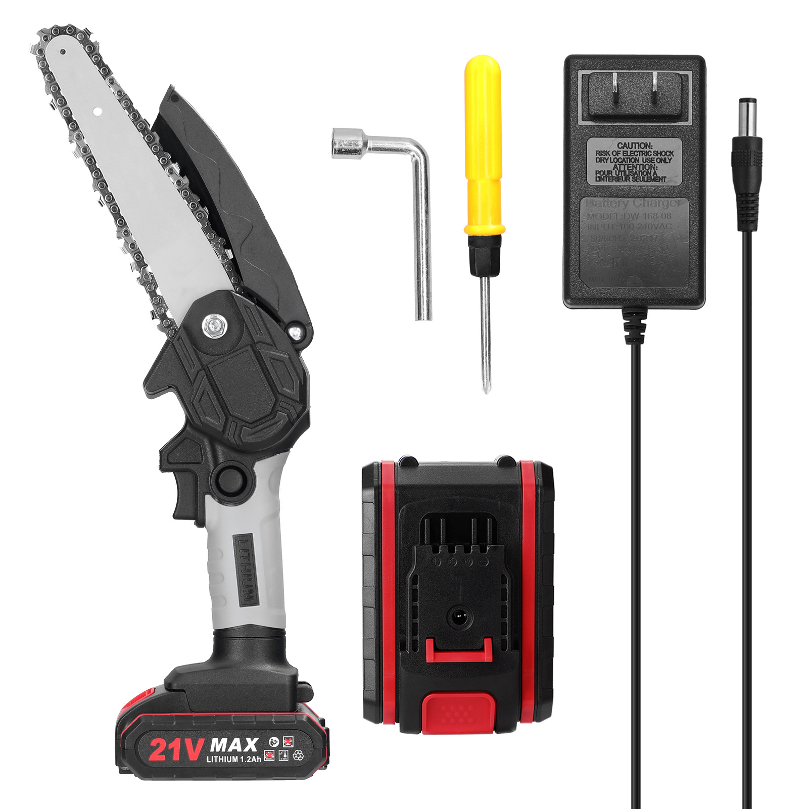 电动锯木工护手安全单手电锯伐木工迷你电链锯手持动修枝锯充电式