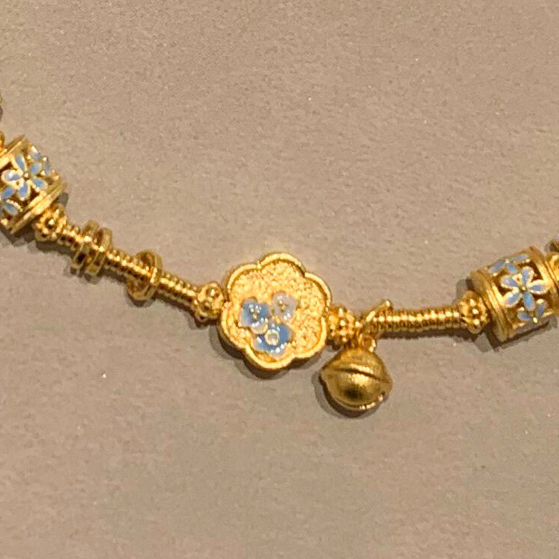 British [Designer] Vintage Sand Gold Blue Floral Waist-Shaped Bracelet Niche Jewelry Ornament