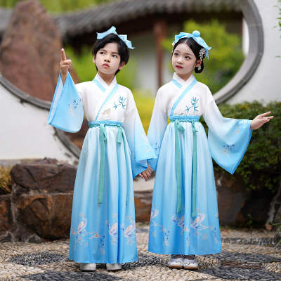 Classics Chinese Blue hanfu fairy princess dress Chinese traditional folk costumes ancient fairy dress children hanfu 