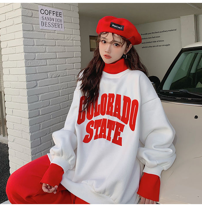 Women's Contrasting Hoodie Active Set For Autumn And Winter_voghion.com