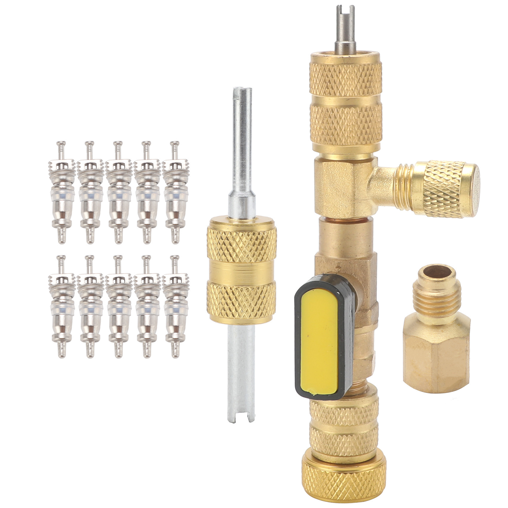 R410A R22阀芯拆卸器安装工具带双尺寸SAE 1/4和5/16端口用于HVAC