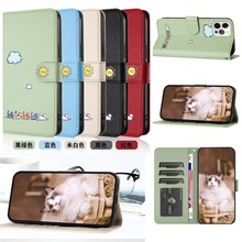 外贸适用OPPO A16/A56/A79卡通小猫翻盖式高级甄选材质手机皮套