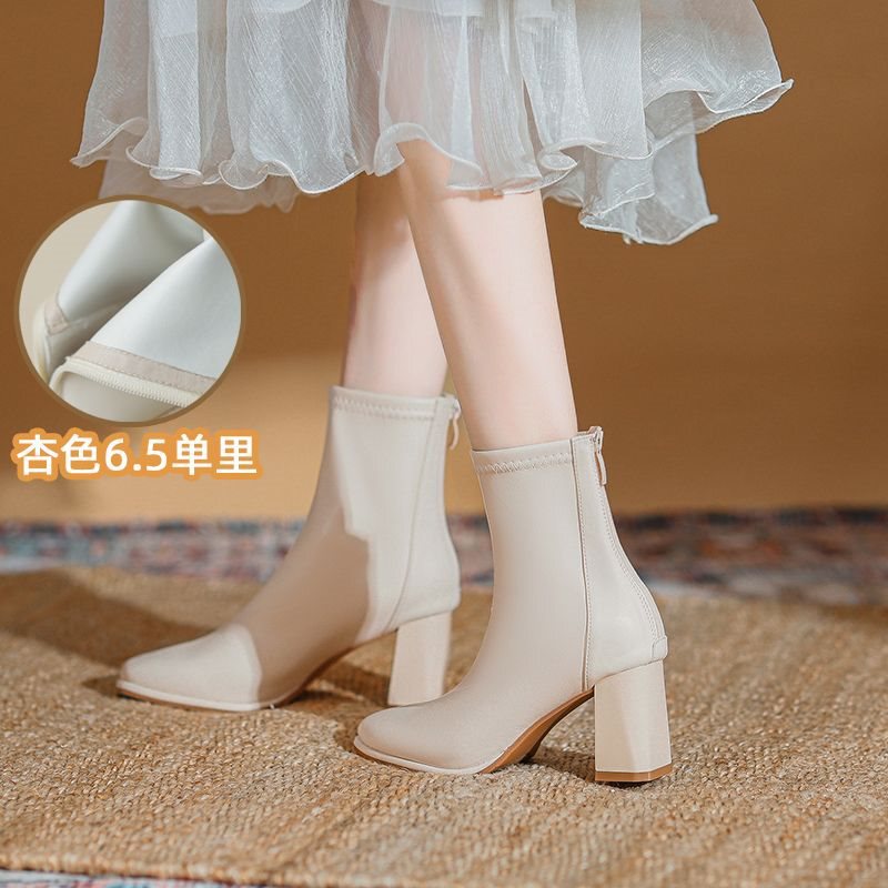 瘦瘦靴白色高跟短靴女2025秋东法式新款配裙子的洋气小短踝靴子|undefined