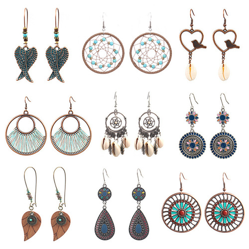 Cross-border Amazon popular earrings multi-piece set European and American handmade round hollow earrings love accessories