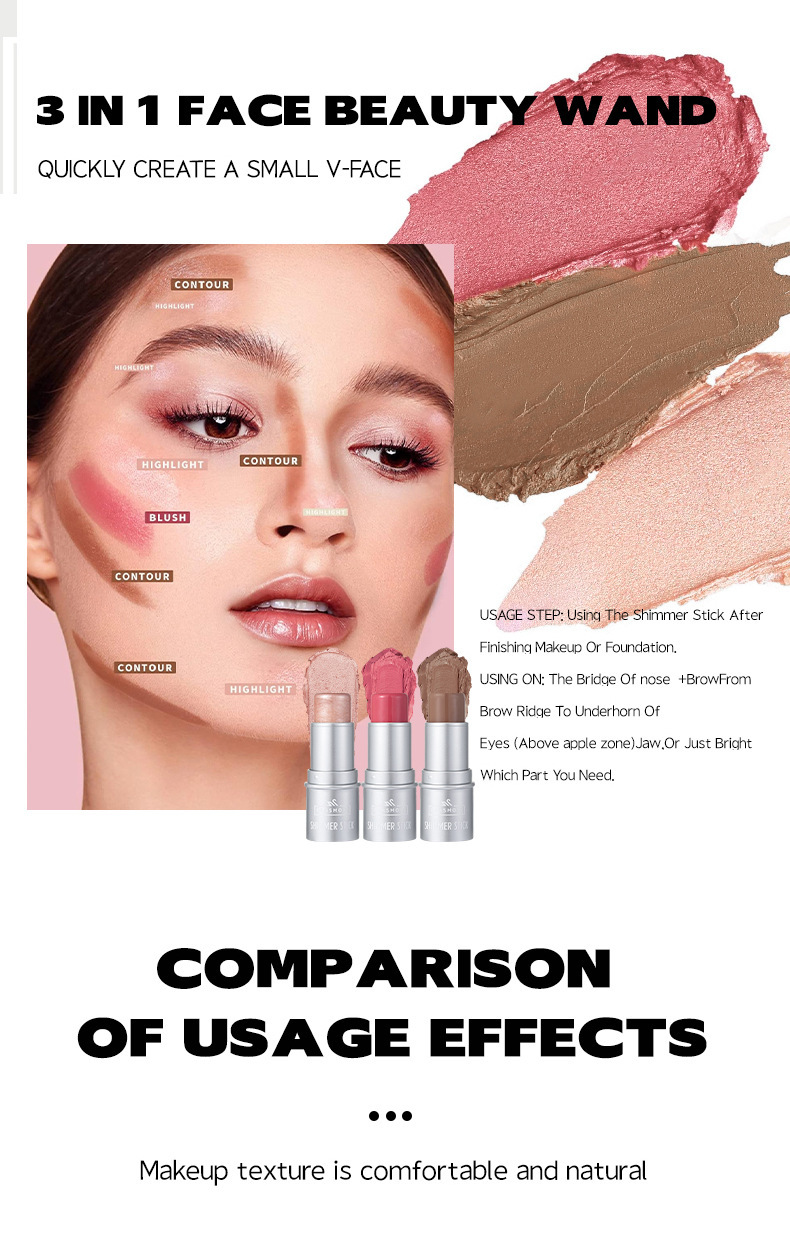 DIMSHOW 6-color High-gloss contouring Stick for brightening and contour modification, Shadow stick for under-eye Three-dimensional Blush and Rouge Stick undefined