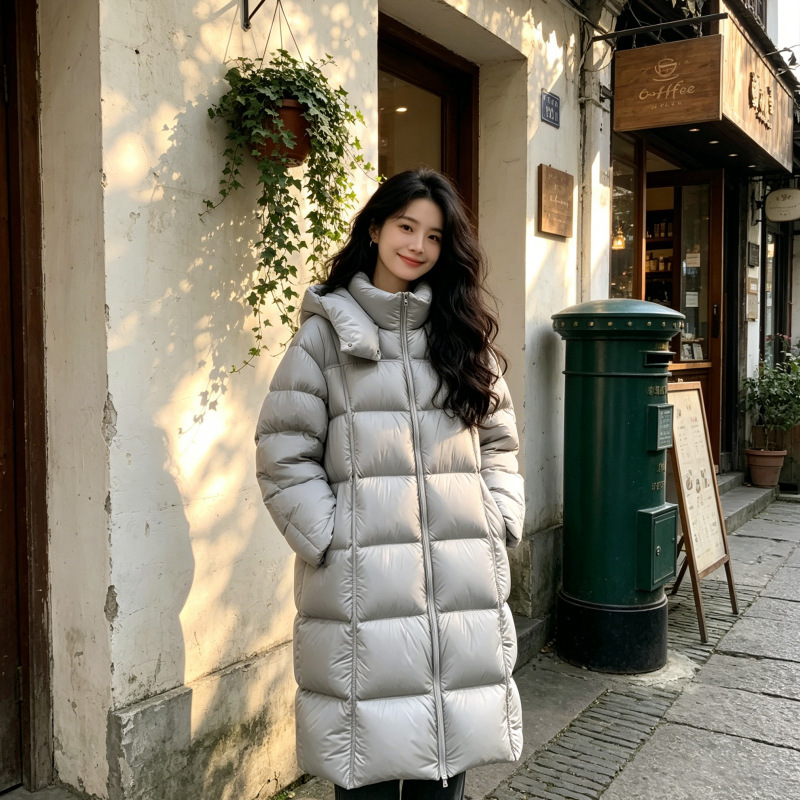 【Dropshipping】Cloud Puff Mid-Length Cotton Coat for Women, 2026 Winter New Thickened Hooded Over-the-Knee Outerwear