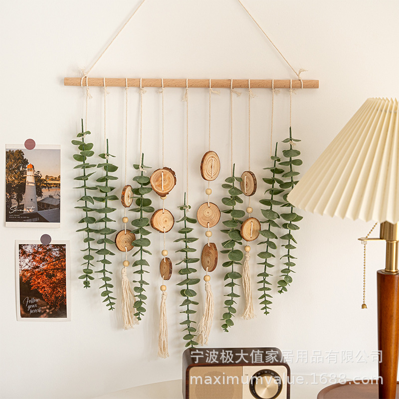 Simulation Eucalyptus Leaf Hanging Decoration Room Decoration Hand-woven Wall Hanging Homestay Entrance Background Wall Wall Decoration Ins Style
