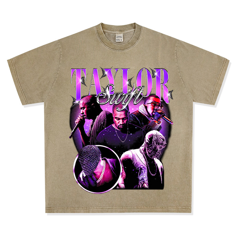 Retro KANYE WEST Spoof KANYE taylor Camiseta de manga corta suelta de algodón pesado