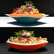高端海鲜盘三文鱼刺身冰盘刺身盘干冰创意餐具仿瓷盘子海鲜姿造盘