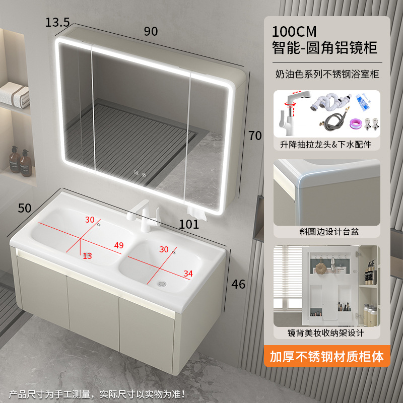 Acero inoxidable doble cajón impermeable doble lavabo lavabo baño combinado lavabo cerámico lavabo integral image 14