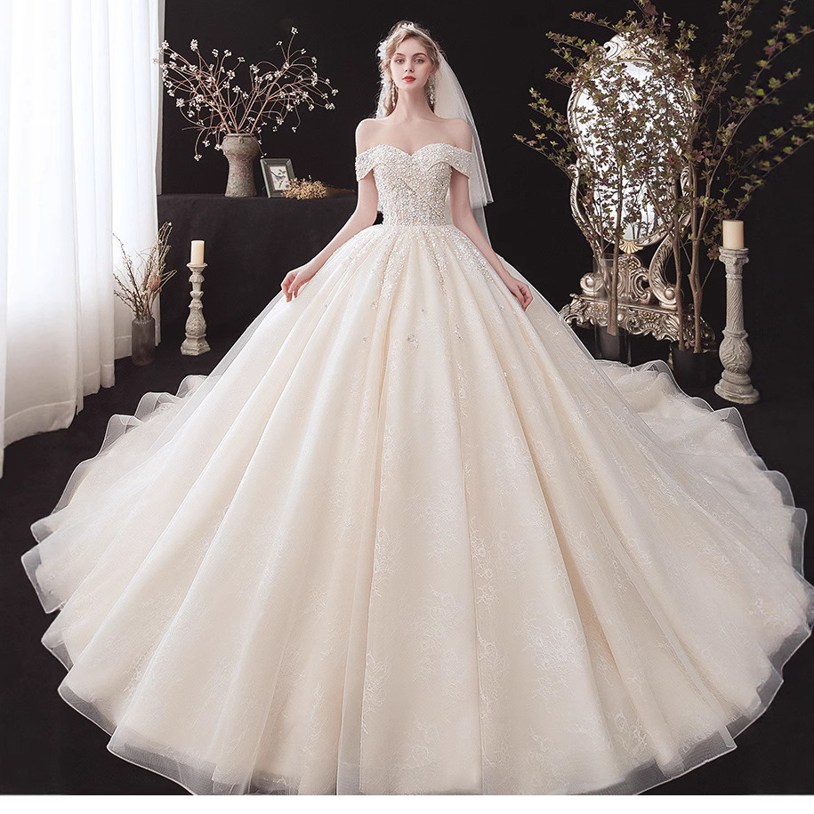 2025 New Main Wedding Dress Bride One Shoulder Forest Style Super Fairy Fantasy Luxurious Slimming Big Trailing Palace Women