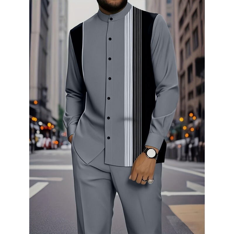 Cross-Border European and American In-Stock Men's 3D Digital Print Autumn and Winter Trendy Striped Outdoor Shirt with Buttons Single Top Cross-Border European and American In-Stock Men's 3D Digital Print Autumn and Winter Trendy Striped Outdoor Shirt with Buttons Single Top