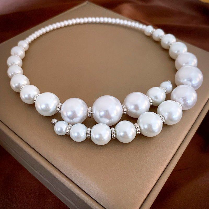 Collar de perla de tamaño exagerado, personalidad europea y americana, temperamento de nicho simple, ajuste de alta sensación para mujeres