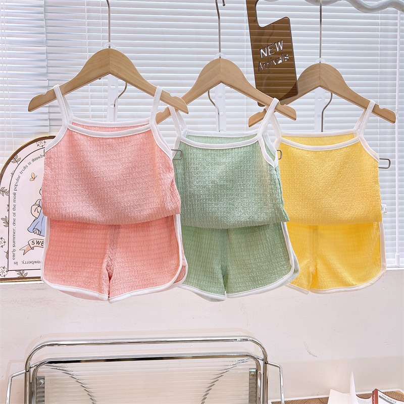 Traje de honda para niños verano nuevo chaleco para niñas pantalones cortos de dos piezas para bebés ropa fina de verano ropa para niños al por mayor