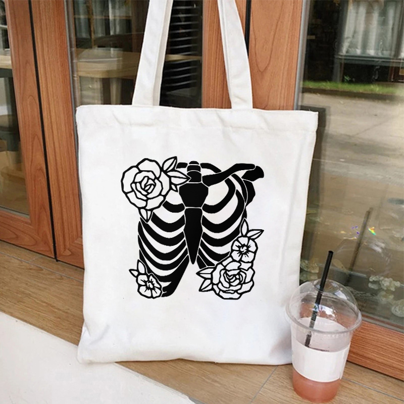 Halloween calavera impresa bolsa de lienzo 35 * 40 bolsa de gran capacidad para comprar bolsas de mano venta caliente transfronteriza 0902 - 8