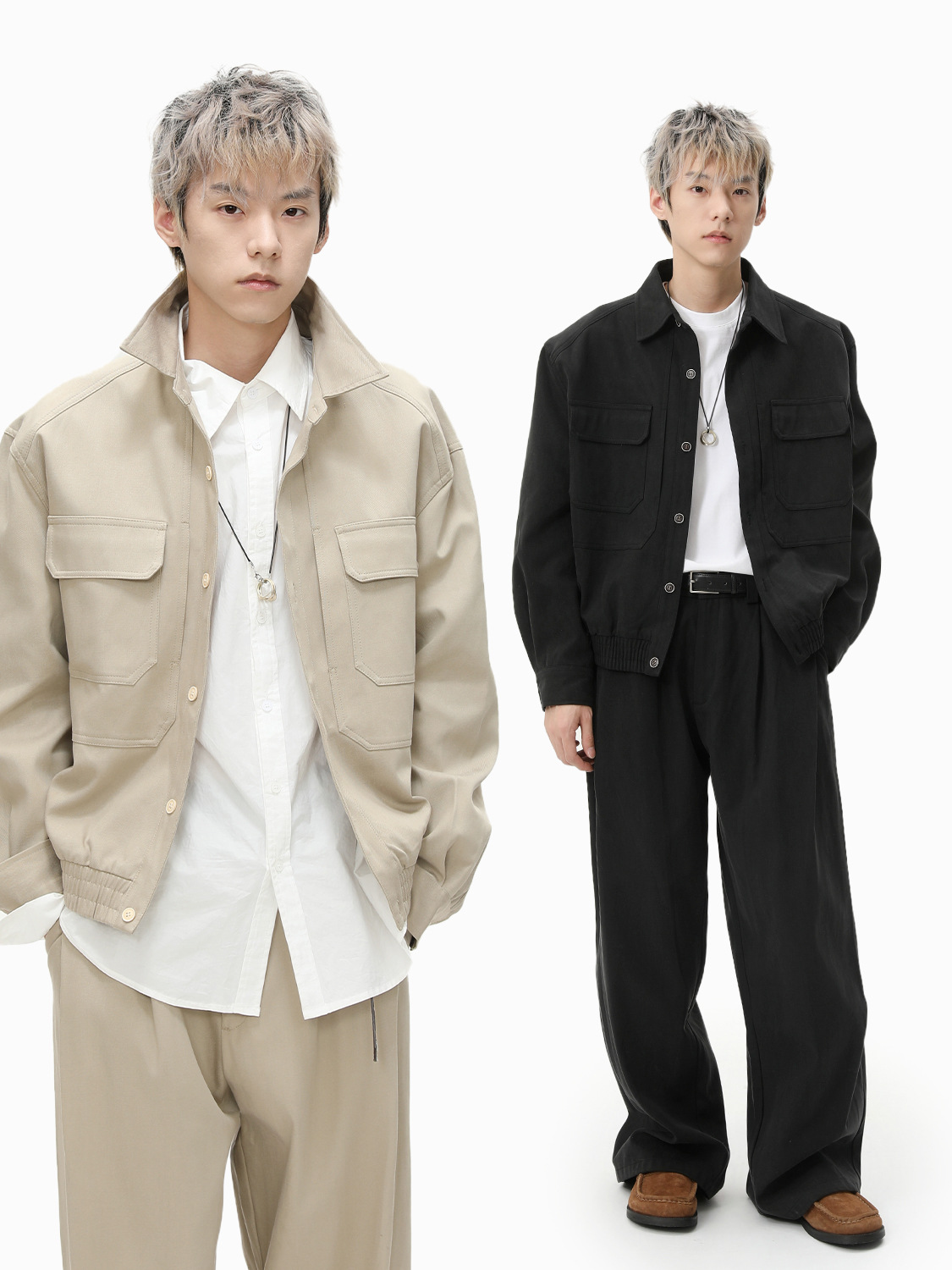 MTLCLOTHES Hombres| Chaqueta de cuello ligera y minimalista para parejas, abrigo de moda relajado, moda casual, moda