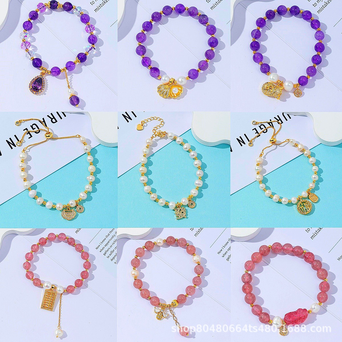 Pulseras de perlas de agua dulce naturales pulseras de alto nivel pulseras de cristal de fresa damas de moda diseñadas regalos de joyería amatista