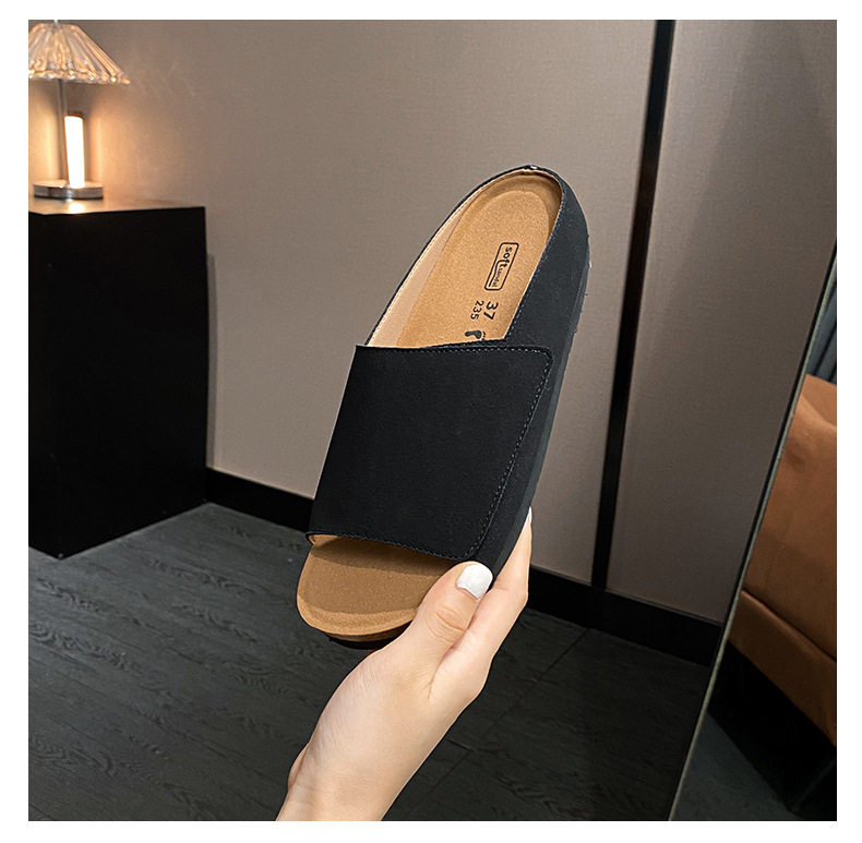 Dép sandal nữ quai ngang bản rộng mũi tròn đế bằng gấp gọn đi ngoài trời mùa hè — Màu Kaki, Màu mơ, Màu đen chi tiết 33