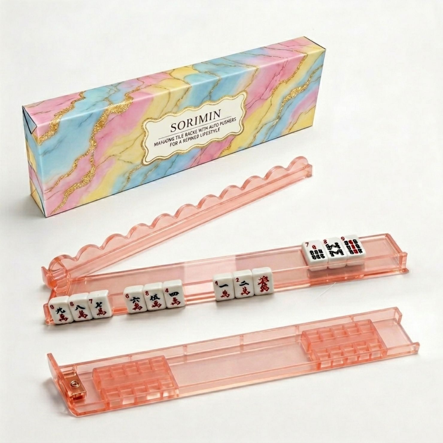 New wave-patterned mahjong tile rack with push ruler for cross-border Amazon, non-slip portable dopamine ruler in a colorful box