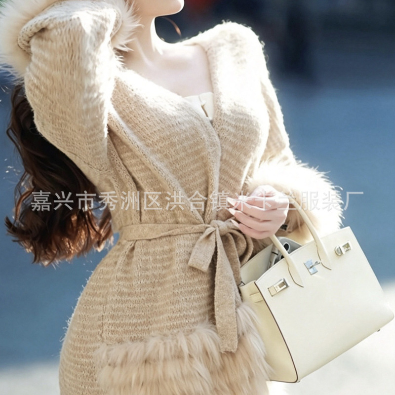2026 Autumn New Style Fox Fur Mid-Length Knitted Cardigan Sweater Coat for Women Loose Knitwear with Wool 2026 Autumn New Style Fox Fur Mid-Length Knitted Cardigan Sweater Coat for Women Loose Knitwear with Wool
