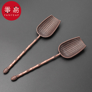 Free Shipping/10Y Tea Spoon Ad1S55 - Ebony Tea Spoon Solid Wood Copper Small Long-Handled Tea Shovel Tea Scoop
