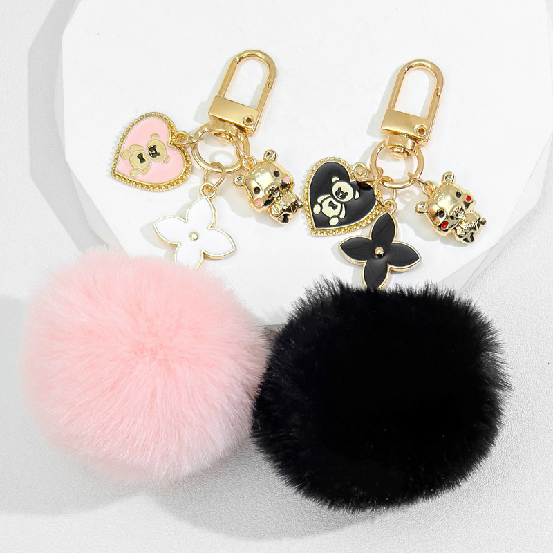Ins New Love Bear Fur Ball Keychain Hanging Women's Creative Cute Tiger airpods Protective Pendant