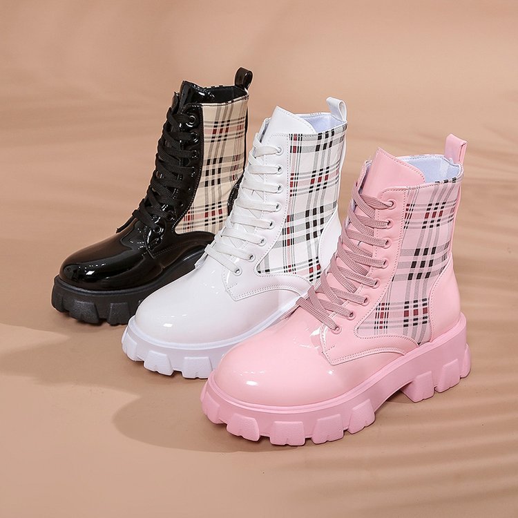 Martin Boots for Women, 2023 Autumn New Model, Large Size, Printed Bag-Style Boots, Thick-Soled Lace-Up Mid-Calf Women's Boots, Factory Wholesale