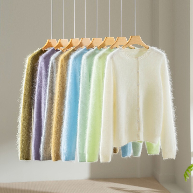High-End 100% Cashmere Brushed Washed Brushed Cashmere Cardigan Top Round Neck Cashmere Sweater Jacket Autumn and Winter