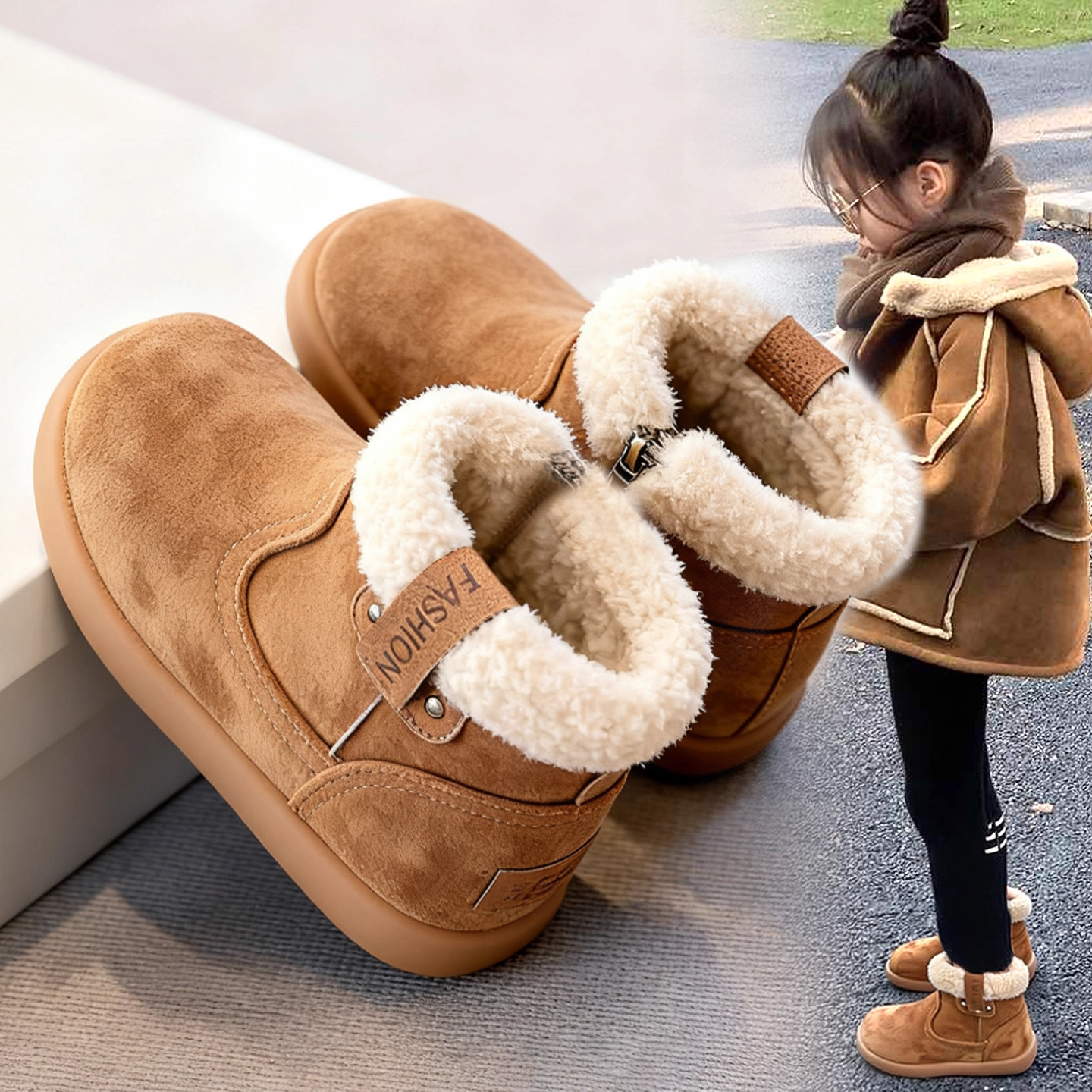 Girls Retro Birkenstock Cotton Boots 2025 Winter Style Plush Kidsren's Short Boots Warm Kidsren's Snow Boots Cotton Shoes