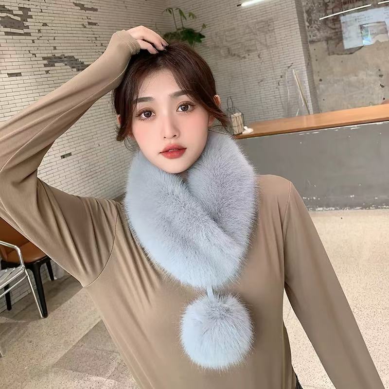 Wholesale Fox Fur Scarf for Women 2025 Winter Double-Sided Versatile Fashion Neck Warmer Faux Fur High-End Plush Neck Scarf