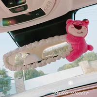 Сетка красный автомобиль зеркало заднего вида декоративный набор милый клубничный медведь автомобиль зеркало заднего вида защитный чехол для автомобильных аксессуаров женский