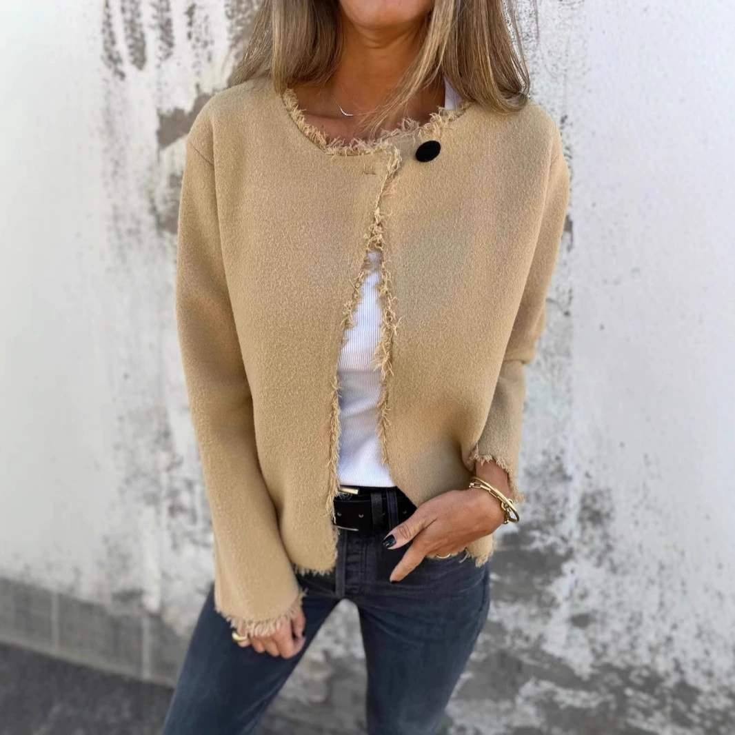 2025 Amazon AliExpress Independent Station модная повседневная одежда с круглым вырезом с длинными рукавами женская шерстяная куртка