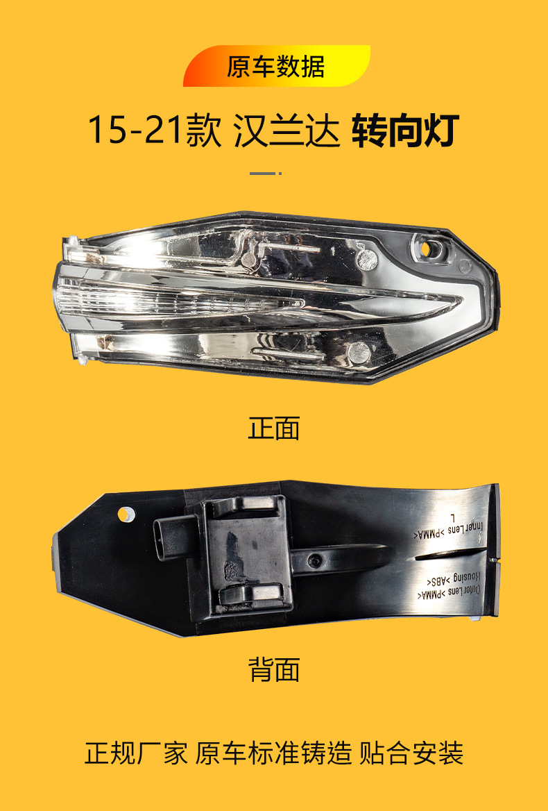 Suitable for 2015-2021 Toyota Highlander rearview mirror housing, reversing mirror cover, reflector lens, turn signal light