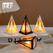 跨境万圣节风灯小提灯三角风灯小夜灯圣诞节装饰灯led电子蜡烛灯