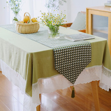 纯色桌布北欧ins高级感法式棉麻桌布茶几梳妆台钢琴盖布简约蕾丝